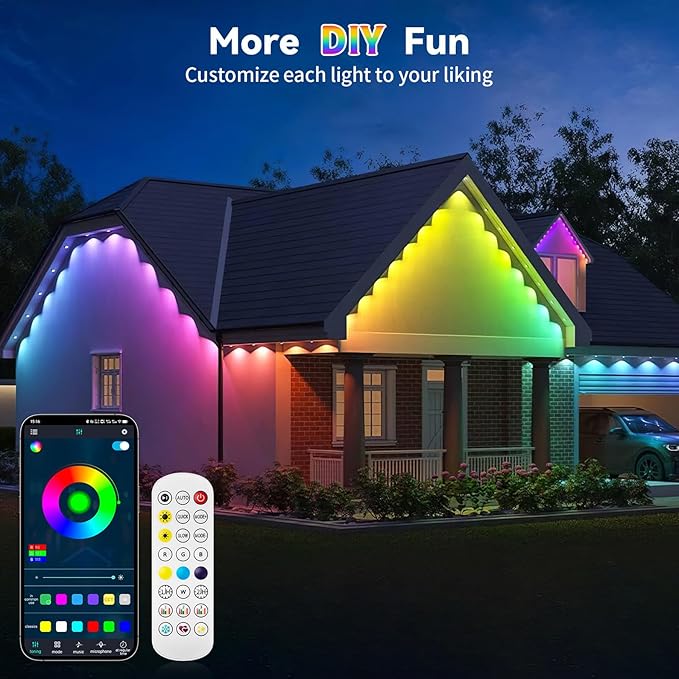 BEFAMALI 104FT Permanent Outdoor Lights, RGB Smart Outdoor Lights for House, IP67 Waterproof Outside Light, APP & Remote & Voice Control, 76 Scene Modes Music Sync for Backyard & Party Decor