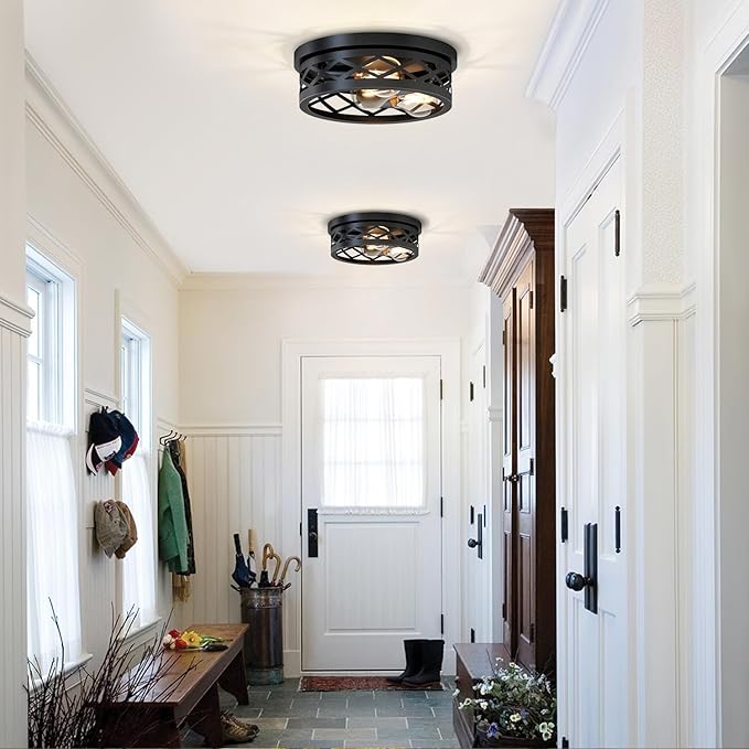 LVWIT 11.8 Inch Flush Mount Ceiling Light Fixtures, 3-Light Black Hallway Light, Round Light Fixtures Ceiling Mount for Kitchen Entryway Hall (E26 Base, Bulbs Not Included)