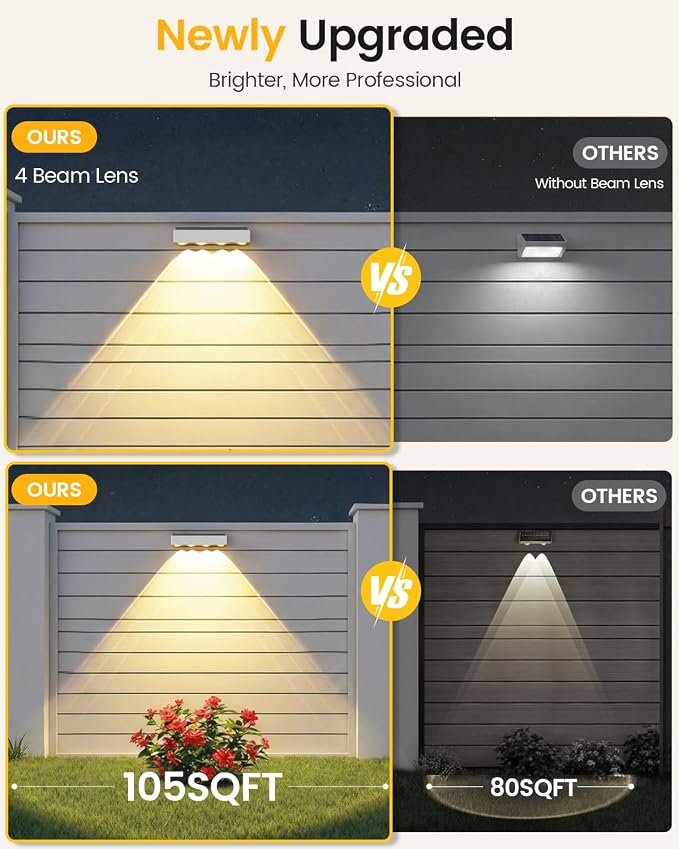 JOFIOS Fence Lights Solar Powered, 9 Fixed Colors ＆ Color Changing White Fence Lights Waterproof IP65 Dusk-to-Dawn LED Deck Lighting for Patio, Railing, Pool, Porch, Backyard, Wall, 12 Pack