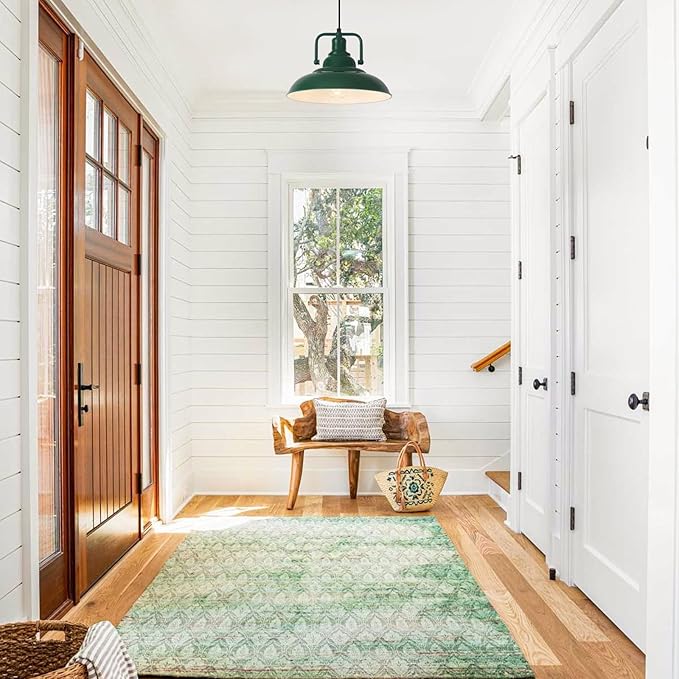 Farmhouse Pendant Light, 12.5inch, 2 Packs Green Kitchen Pendant Lights, Modern Pendant Lights, Pendant Lights Kitchen Island, Pendant Light for Bedroom, Office, Kichen Sink, Library