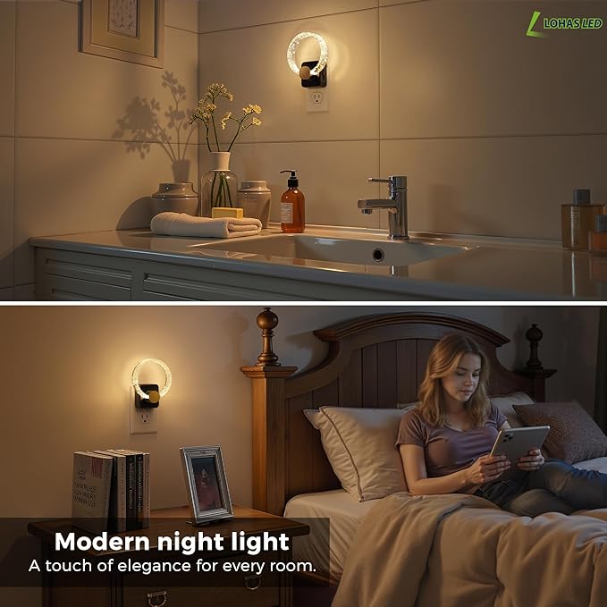 L LOHAS LED Night Lights Plug into Wall, Plug in Night Light with Light Sensor, 3000K Soft White, 0-100LM Brightness Adjustable, Bubble Nightlight for Bathroom Bedroom Hallway