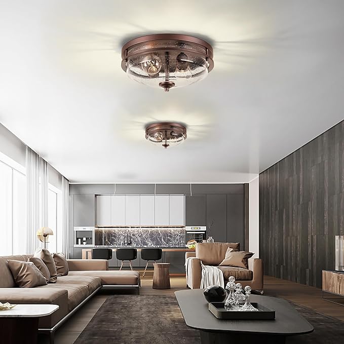 Edwarmlux Flush Mount Ceiling Lights, 2-Light Farmhouse Close to Ceiling Light, Industrial Ceiling Lighting Fixture for Kitchen Hallway Bedroom Living Room Stairways Porch (Oil Rubbed Bronze)