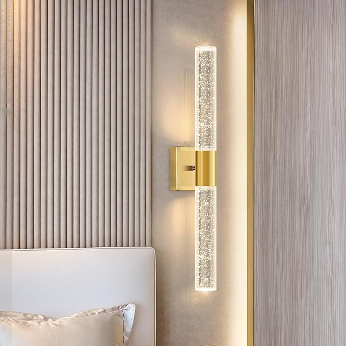 Brushed LED Wall Sconces LED Warm Light Interior Glam Crystal Wall Light Hardwired Gold