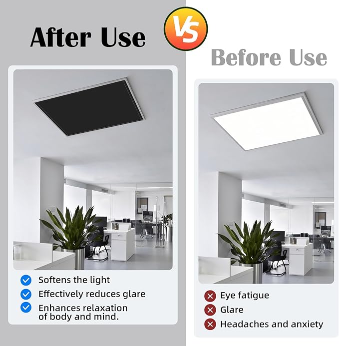 ANGSYLTH 2 x 2 Feet Fluorescent Light Covers - 4 Pcs Covers for Ceiling Lights, Magnetic Light Filters for Classroom, Office, Hospitals, Home (Black)