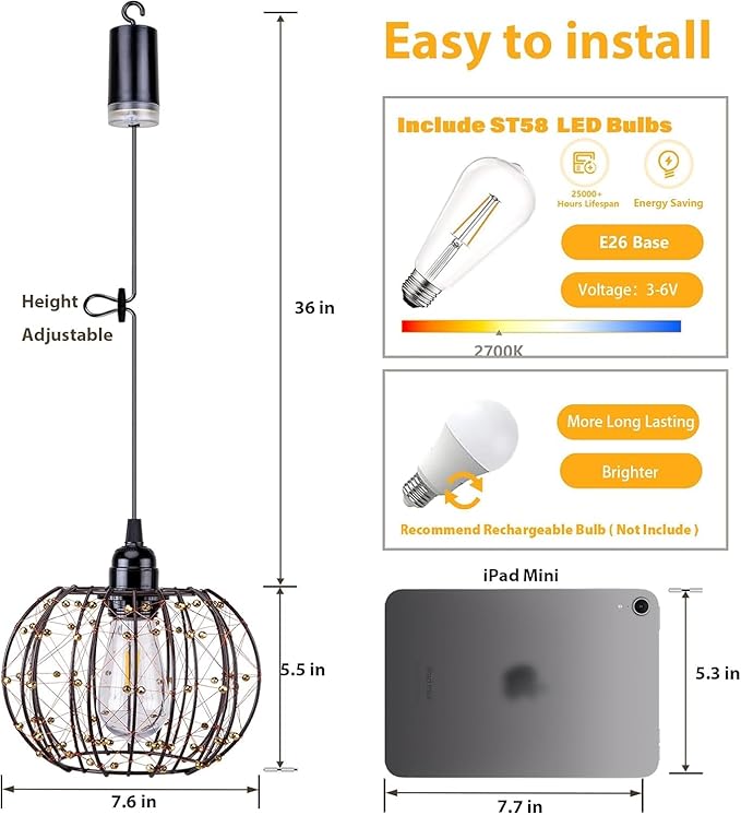 3 Pack Battery Operated Hanging Outdoor Chandelier, Battery Operated Gazebo Pendant Light Outdoor, No Wiring, Powered by 4 AA Batteries, for Gazebo, Porch, Pergola, Decor Lighting