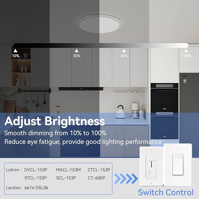 6 Pack 12 Inch Dimmable LED Flush Mount Ceiling Light Fixture 28W 3200LM 5 Color Temperature in One Super Slim Round Ceiling Lamp Low Profile Ceiling Lights for Living Bedroom Kitchen Laundry White