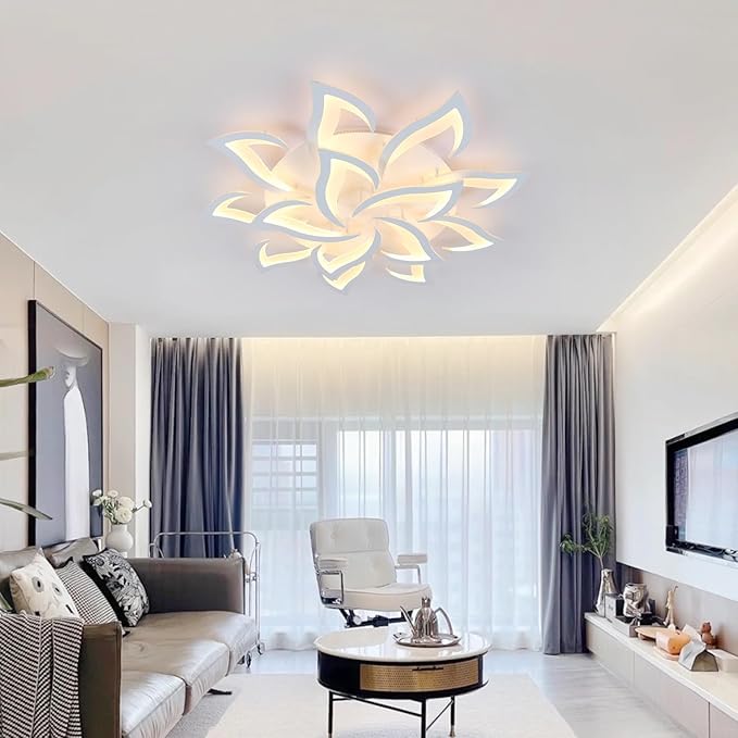 Goeco Modern Ceiling Light, 14-Petals LED Dimmable White Acrylic Flower Design Flush Mount Ceiling Light, 3000K-6500K with APP/Remote Control for Living Room, Dining Room, Kitchen