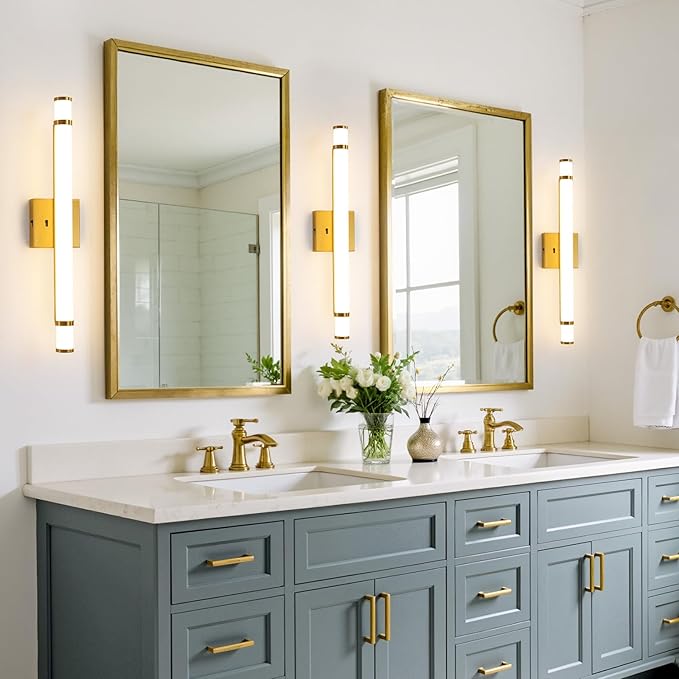 Gold Bathroom Vanity Light Fixtures 23 Inch Modern LED Vanity Lights Bar for Bathroom with Acrylic Shade 14W 5CCT Dimmable Bathroom Sconces Wall Lighting Over Mirror (Built-in Dimmer)