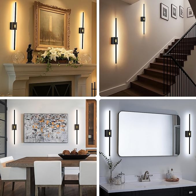 Rechargeable Wall Sconce Set of 2: 10000mAh Battery Operated Wall Sconce with Touch and Remote, 360° Rotate, 4CCT Dimmable Wireless Wall Light LED Wall Lamp for Living Room Bedroom Bathroom, Black