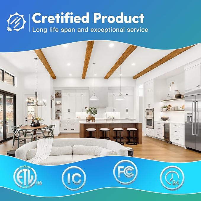 FREELICHT 6 Pack 4 Inch 5CCT Ultra-Thin LED Recessed Ceiling Light with Junction Box, 2700K/3000K/3500K/4000K/5000K Selectable, 700LM Brightness, Dimmable Canless Wafer Downlight, 10WEqv90W-ETL&FCC