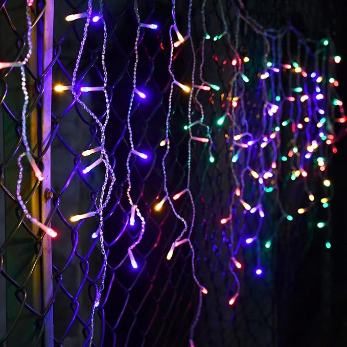 YOLIGHT Icicle Christmas Lights 13ft 96 LED Icicle String Lights 8 Modes Twinkle Curtain Fairy Lightings Indoor Room Patio Garden Bedroom Wedding Halloween Party Decoration (Multi-Color)