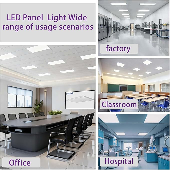 4 Pack 2X4 LED Flat Panel Light Drop Ceiling Office Fixture 5 CCT 3000K-6500K Adjustable & 5 Wattage 30W-40W-50W-60W-72W Selectable, 0-10V Dimmable,LED Troffer Flat Panel Light