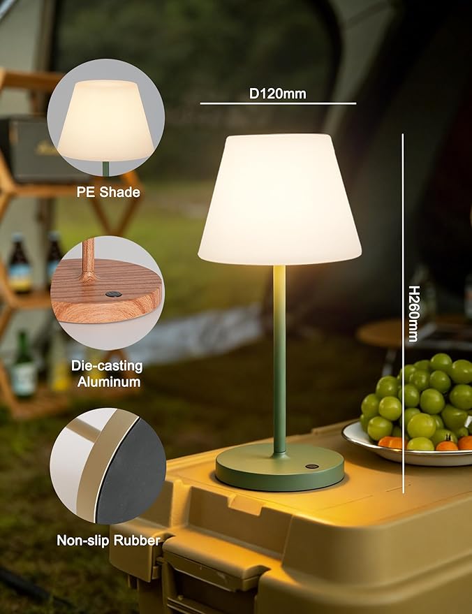 WEILAILUX Mini LED Cordless Table Lamp Rechargeable, 3000mAh Battery Operated Shower Lamp Waterproof, Touch Dimmable 2700K Night Light for Patio Camping Dining Outdoor (Mini Brick Red)