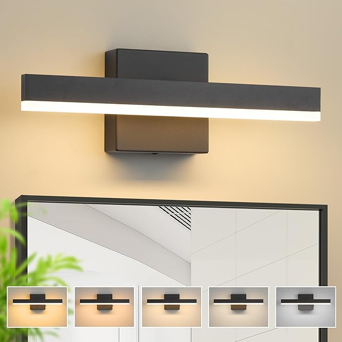 Black Bathroom Vanity Light 15.75 inch, 14W Dimmable 5CCT LED Modern Bathroom Light Fixture Over Mirror - ETL Certificated