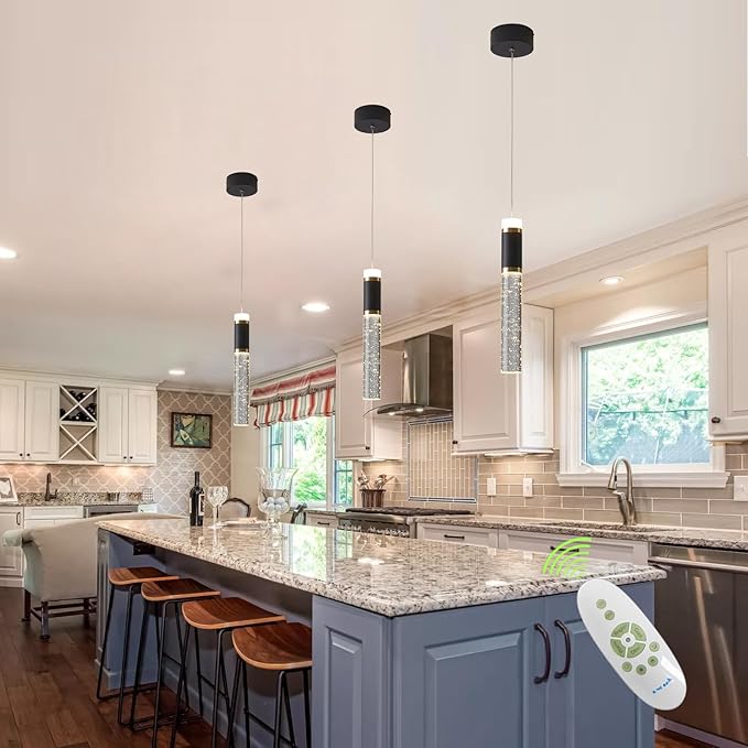 Led Pendant Light,Crystal Modern Kitchen Island Light Fixture,Adjustable Pendant Lighting for Kitchen Island,Black Gold Led Chandelier for Dining Room,Bedroom,Mini Pendant Spot Lights (2-Pack)