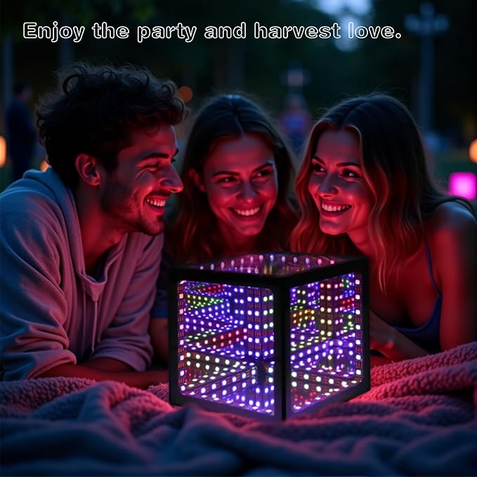 Infinity Mirror Hyper Cube Table Lamp, Desk Art Night Light, Color-Changing Music-Sync APP-Controlled Ambient Light for Gaming, Party, Home, Gift (6 Inches)