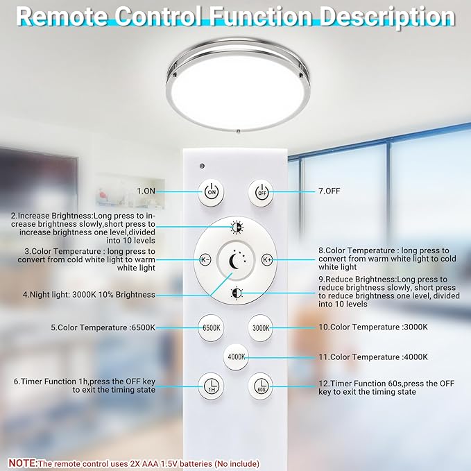 libtit 2Pack 10Inch Flush Mount Ceiling Lights with Remote, 18W Dimmable LED Ceiling Light with Nightlight and Timer, 3000K-6500K Adjustable Brushed Nickel Light Fixture for Closet Kitchen Hallway