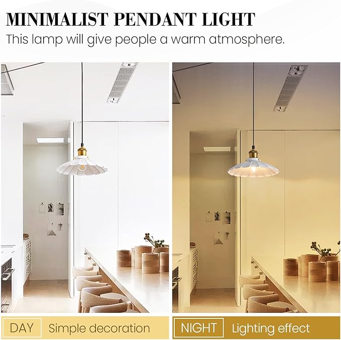 Plug in Pendant Light Industrial 9.8 Inch White Lampshade Kitchen Island On/Off Switch Hanging Lamp Plug in Adjustable 14Ft Cord Hanging Lights for Bedroom and Living Room