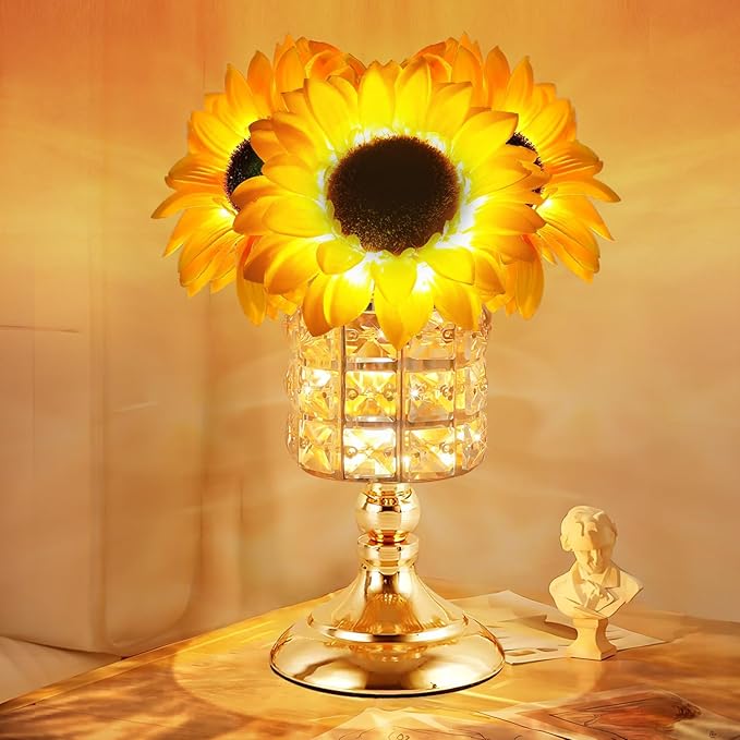 Sunflower Table Lamps for Women-Sunflower Flower Touch Lamp with 3-Color Infinitely Dimming,10+ Hours Runtime-Ideal Gift for Mom,Flower Decor for Bedroom and Office,USB Charge,IP44 Waterproof