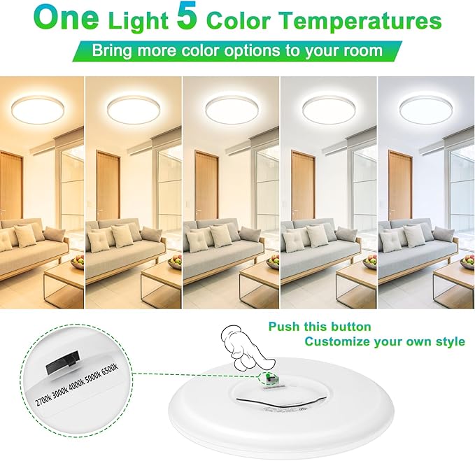 GoBright 2-Pack 15W Dimmable LED Flush Mount Ceiling Lights, 7 Inch 1800LM Ultra Thin Round Light Fixtures Ceiling Mount, 2700K-6500K 5CCT Selectable, Modern LED Lamps for Stairwell, Basement, White