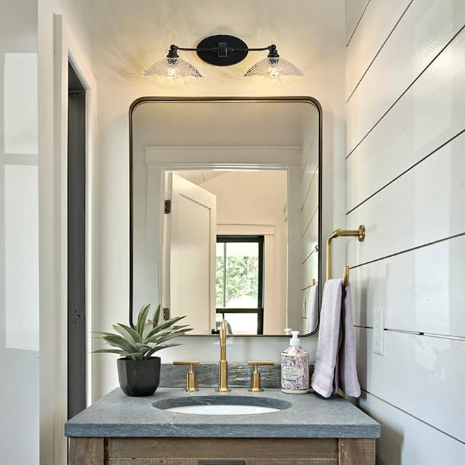 22.83-inch Black Bathroom Mirror Light Fixture， 2-Light E12 Sockets ，Vanity Lights ，Modern Minimalist Makeup Mirror Light Bathroom Vanity Light Fixtures(Bulb not Included)