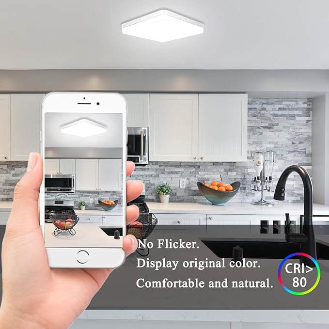 Ouyulong LED Ceiling Light 36W 3240lm 4000K 9Inch Square LED Flush Mount Ceiling Lighting Fixture for Kitchen, Bedroom, Living Room, Utility Laundry Closet Room Natural White