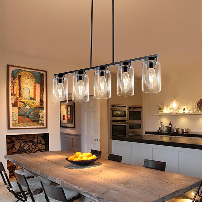 Dining Room Light Fixture, Black Island Lights for Kitchen Farmhouse Chandeliers for Dining Room Modern Kitchen Island Lighting Kitchen Island Light Fixtures Farmhouse Chandelier Linear Chandelier
