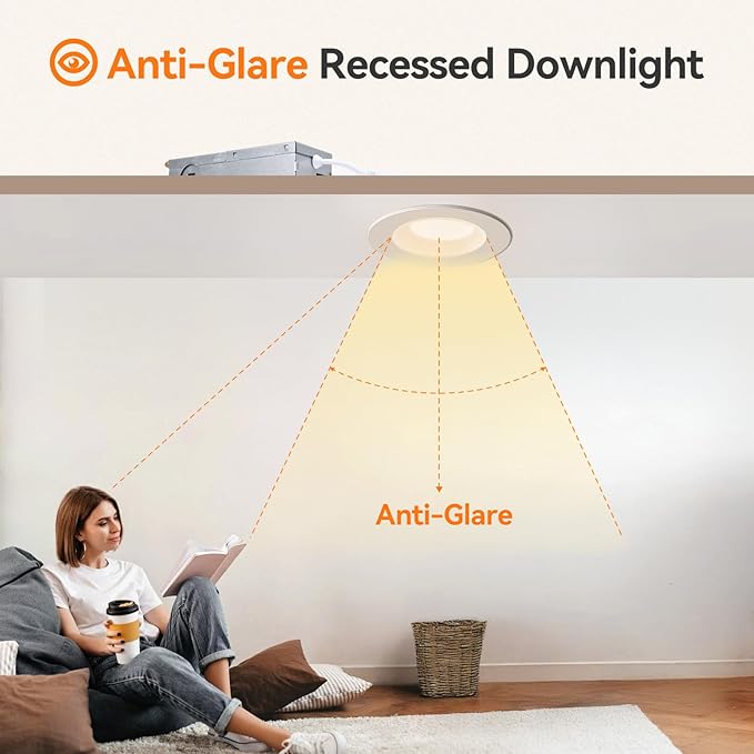 24-Pack 3 Inch Anti-Glare Recessed LED Downlight with Night Light, Deep Baffle Design, Dimmable, 2700K-5000K 5CCT Selectable, with Junction Box, Canless, 680lm, ETL Listed, White
