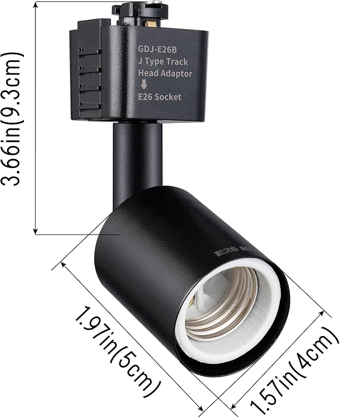 mirrea J Type Track Lighting Head to E26 Medium Screw Base Adapter Light Direction Adjustable Pack of 6 (Black)