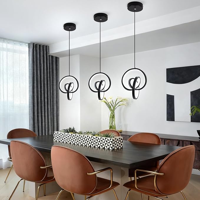 Modern LED Pendant Light Fixtures 4000K Pendant Lights Kitchen Island Lighting Adjustable Height Black Hanging Lamp for Dining Room Bedroom Living Room,2 Packs