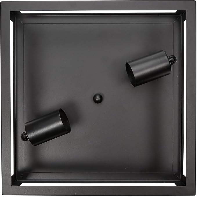 Maxxima Indoor/Outdoor Flush Mount Ceiling Light Fixture, 2-Light Square Farmhouse Close to Ceiling Entryway Light, Black, Bulbs Not Included