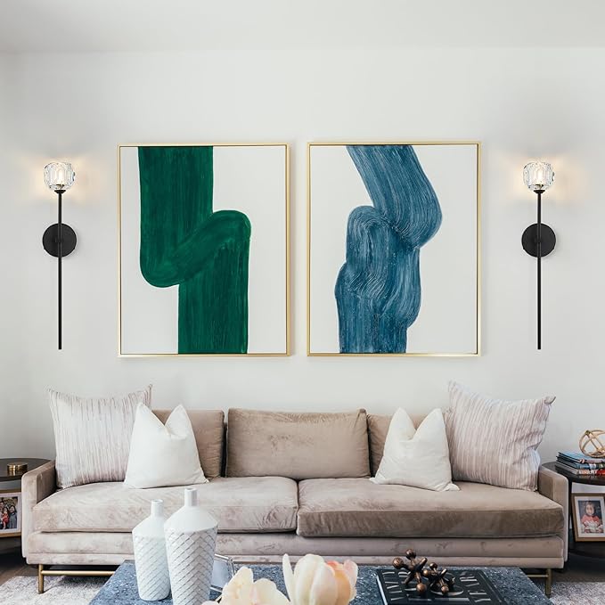 Black Crystal Wall Sconces with G9 Bulbs, Mid Century Modern Diamond Decor Light Brass Vintage Long Lighting Fixture Hardwired for Elegant Vanity Living Room Bedroom Bathroom Hallway