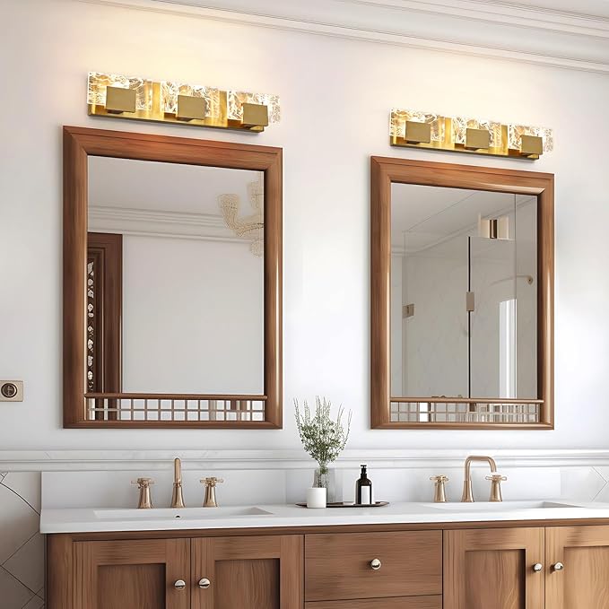 LED Bathroom Vanity Light: 24 inch Brushed Gold Acrylic Modern Lighting Fixtures - 3 Lights Contemporary Smoke Design Wall Lights Fixture Over Mirror 3000K