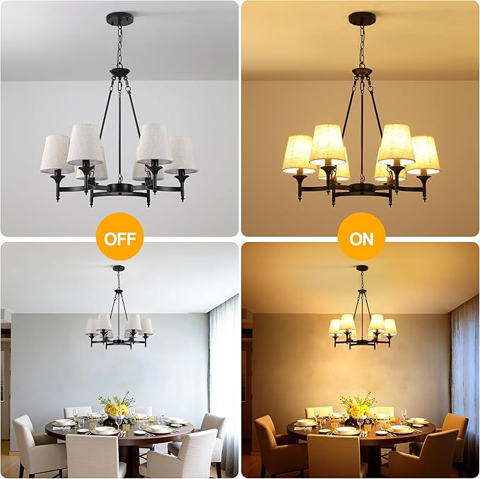 Black Industrial Farmhouse Chandelier, 27.2" 6-Light Pendant Light with Linen Fabric Shades, Adjustable Hanging Fixture for Kitchen Island Dining Room Bedroom Entryway