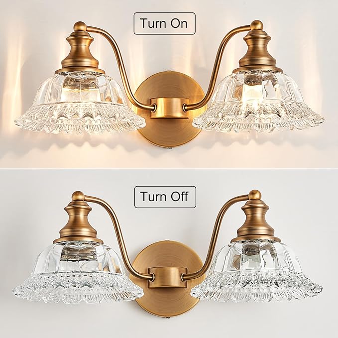 XIEDUN Bathroom Vanity Lights Over Mirror Vintage Bathroom Light Fixtures 2 Light Brass Vanity Lights for Vanity Lighting Fixtures