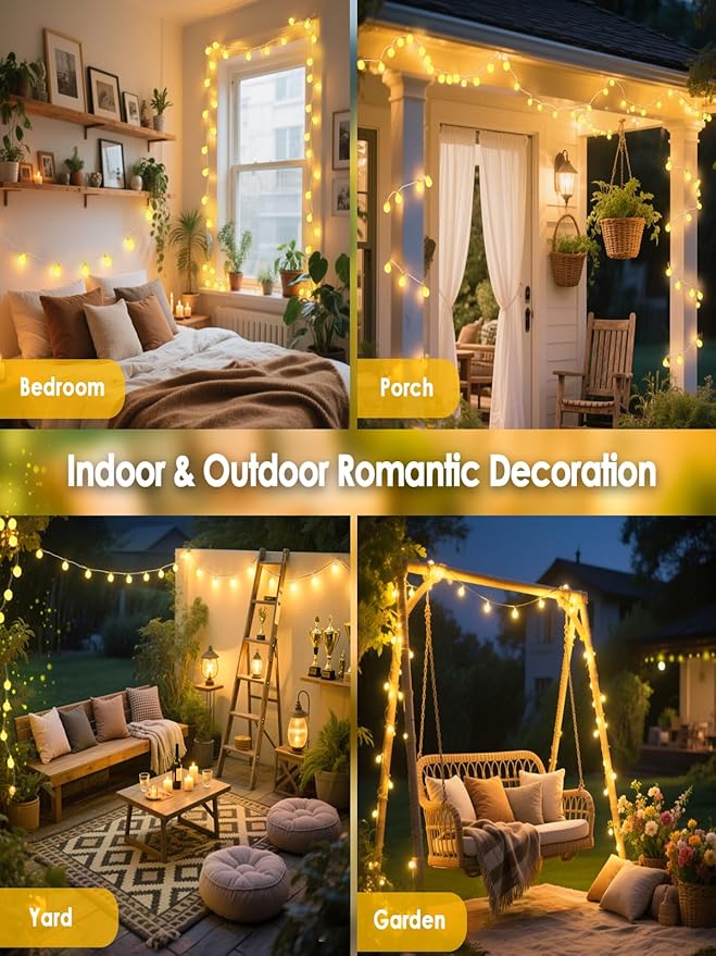 300LED Globe String Lights Indoor Outdoor for Bedroom, 108ft Warm White Fairy Lights Plug in with Remote, 8 Modes Waterproof Hanging String Light for Girl's Room Classroom Wedding Party Wedding Decor