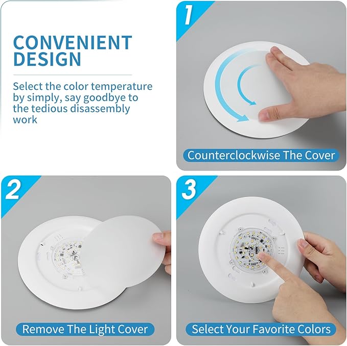 ECOELER 5/6 Inch LED Disk Light, Dimmable Flush Mount Ceiling Downlight, 16.5W 1000Lm, 3CCT Selectable(3000K/4000K/5000K) Surface Mount Disc Light for Kitchen, Office, Garage, ETL & FCC Listed