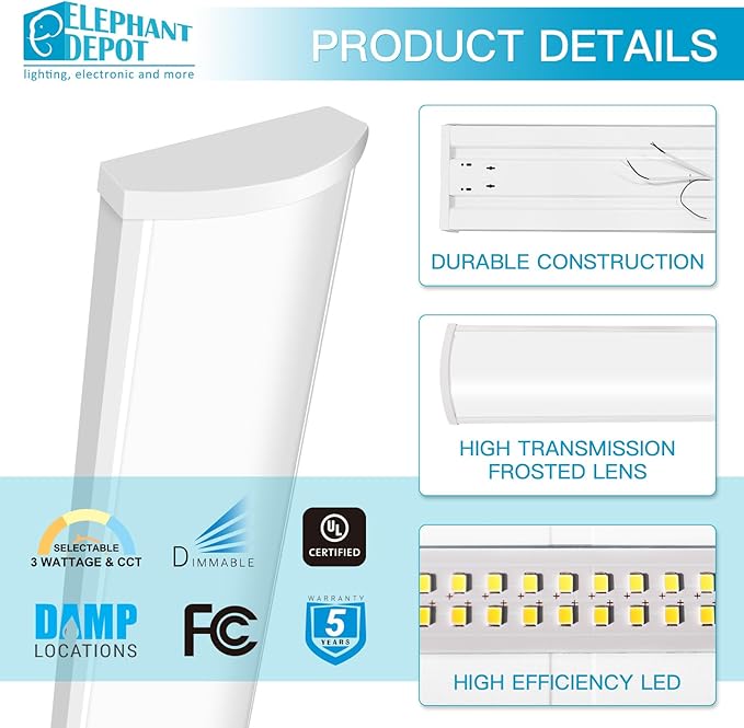 ED 4PK 4FT LED Wraparound Light, 48 inch Led Light Fixture, 54W, 6210LM, 3500/4000/5000K, 120-277V Commercial 4FT Led Light Fixtures for Garage,Laundry Room,Warehouse,Closet,Shop,UL & DLC