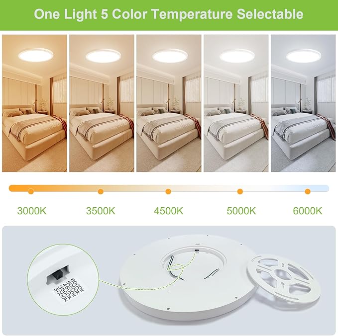 hunhun 12 Pack 3200lm LED Flush Mount Ceiling Light 28W 12 Inch 5CCT Adjustable Super Slim 0.87 inch led Ceiling Light Fixture Round Ceiling Lamp for Bedroom Living Room Kitchen Laundry White