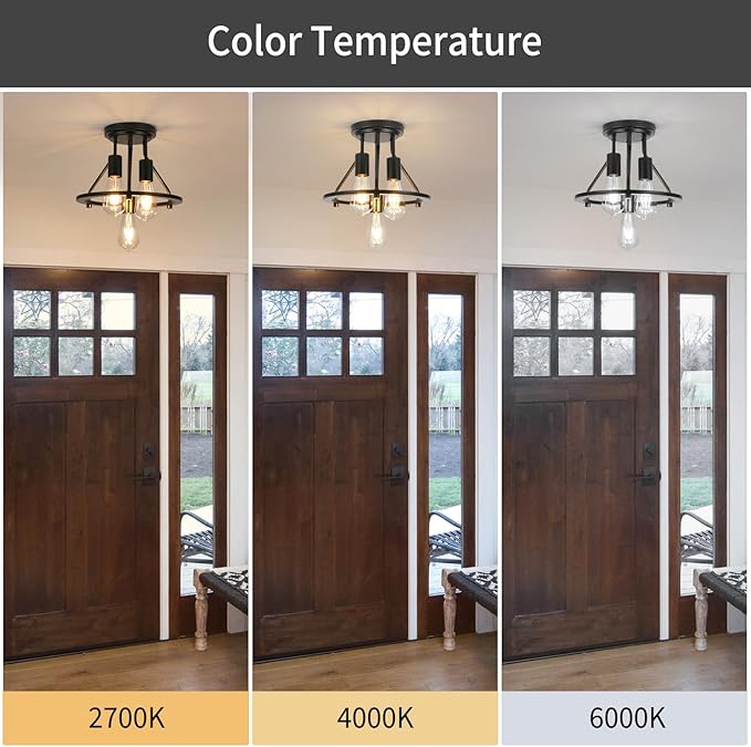 Semi Flush Mount Ceiling Light 3-Light Ceiling Light Fixtures - Black Hallway Light Fixtures Farmhouse Industrial Kitchen Light Fixtures E26 Socket Ceiling Lamp for Foyer