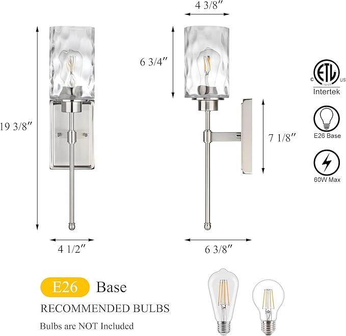 XiNBEi Lighting Wall Sconce 1 Light Sconces Wall Lighting with Glass, Modern Bathroom Vanity Light Brushed Nickel Finish XB-W1227-BN