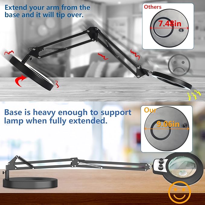 HITTI 12X & 30X Magnifying Glass with Light, Infinite Color and Brightness Desk Lamp & Clamp, 2-in-1 LED Lighted Magnifier Stand for Craft Reading Hobby Soldering Puzzle (12X & 30X Ring Base & Clamp)