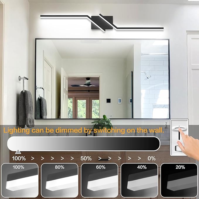 ZUZITO Modern Bathroom Vanity Light Matte Black Vanity Lighting Fixtures 40 Inch LED 5CCT Dimmable Lighting Fixtures Over Mirror