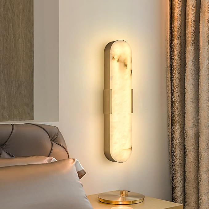 Modern Alabaster Wall Sconce 20" Gold Spanish Natural Marble LED Wall Lights Indoor Brass Wall Lighting Bathroom Vanity Light Fixtures Wall Lamps for Bedroom Hallway Dining Room