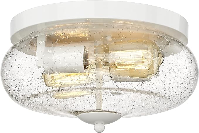 Darkaway Ceiling Light Fixtures Flush Mount Indoor Outdoor Ceiling Light with Seeded Glass Shade for Hallway Kitchen Bedroom Porch Living Room Dining Room White Finish
