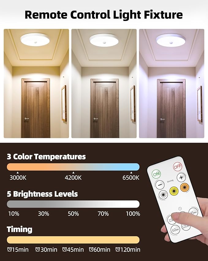 EZVALO Motion Sensor Light Indoor, 10000mAh, 7.1inch, 400LM, Remote Control, Dimmable, LED, Flush Mount, Wireless, Rechargeable, Battery Operated, Cordless, Ceiling Light, Closet Light, No Wiring