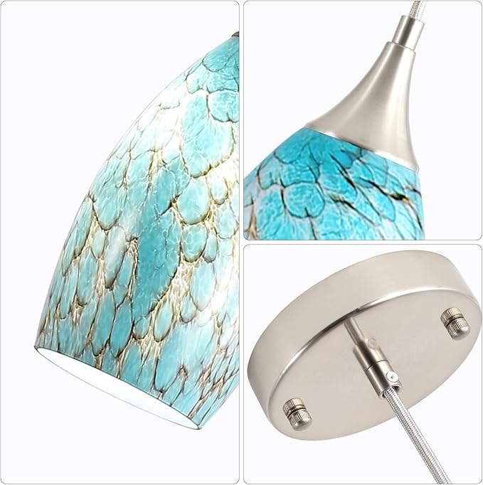 Kitchen Pendant Lighting for Island, Modern Edison Hanging Light with Handcrafted Art Glass, Adjustable Nylon Core Ceramic Holder Lighting Fixture Indoor for Dining Room, Entryway (Bulb Not Included)