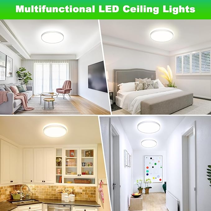 GoBright 4-Pack 7 Inch Dimmable LED Flush Mount Ceiling Lights, 15W 1800LM Ultra Thin Round Light Fixtures Ceiling Mount, 2700K-6500K 5CCT Selectable, Modern LED Lamps for Stairwell, Basement, White