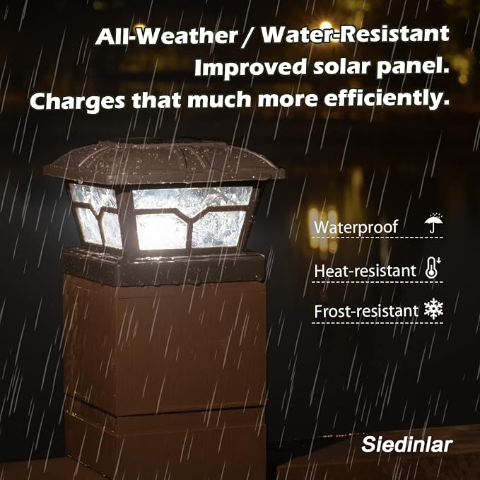 SIEDiNLAR Solar Post Cap Lights Outdoor 2 Color Modes 8 LEDs for 4x4 5x5 6x6 Wooden Vinyl Posts Fence Deck Patio Decoration Warm White & Cool White Lighting Brown (10 Pack)