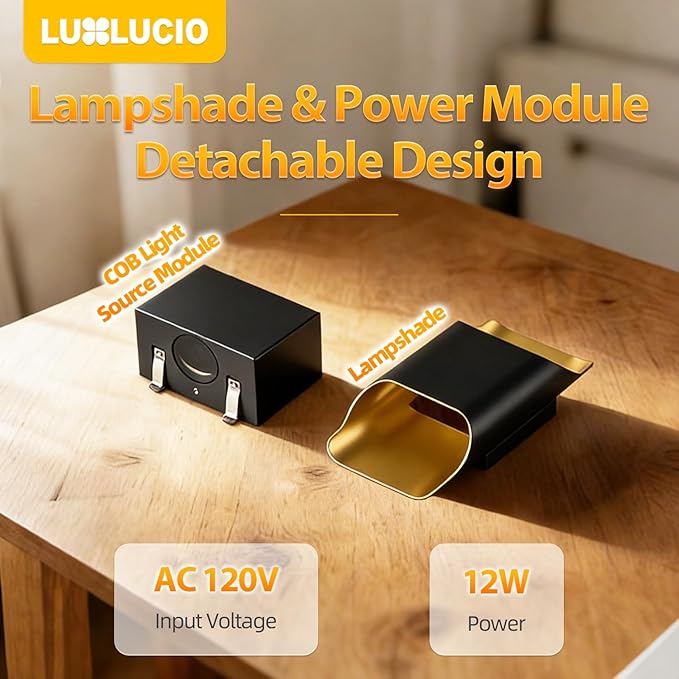 Balck Gold Wall Lights for Up and Wall Light, 5%-100% Dimmable, Modern Porch Light, IP65 Waterproof, 120V, 12W, 2700K-5000K 5Color Selectable CRI90+, ETL FCC